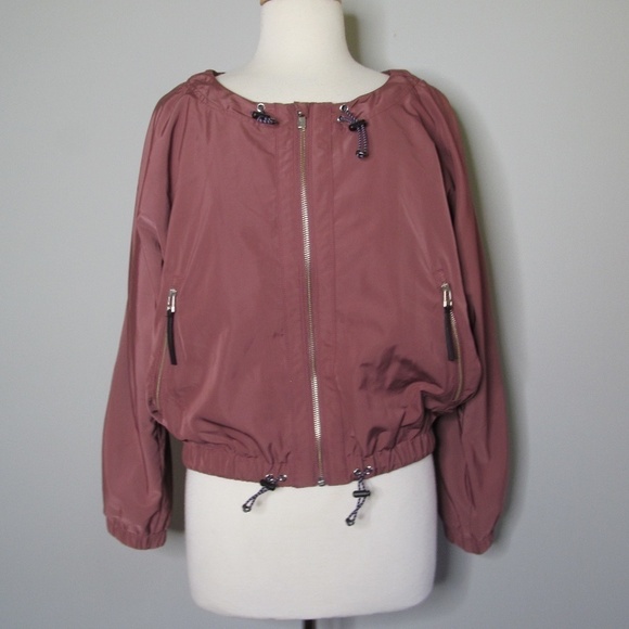 Athleta  Sz M Chill Bomber Cropped Full Zip Water Resistant Windbreaker Jacket - Picture 2 of 12